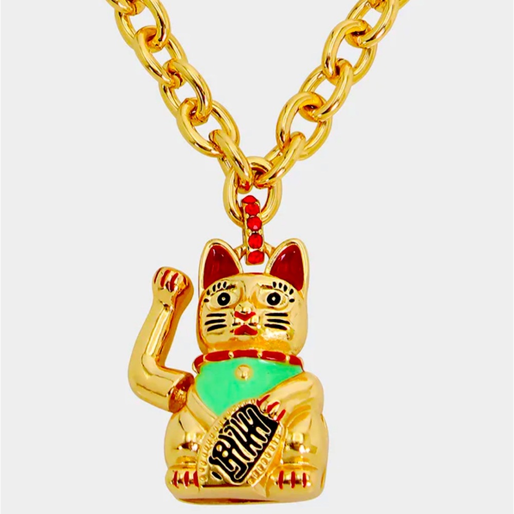 New Betsey Johnson LUCKING OUT LUCKY CAT PENDANT NECKLACE RED